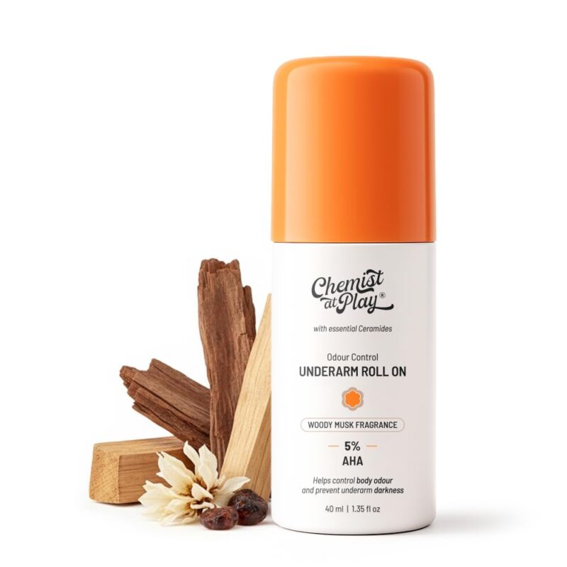 Shop Chemist At Play Underarm Roll On Woody Musk 40ml in Nepal at Beautix Nepal. AHA formula for odour control and smoother underarms.
