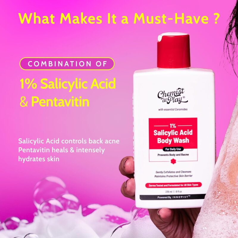 Shop Chemist at Play 1% Salicylic Acid Body Wash in Nepal at Beautix Nepal. Controls body acne & unclogs pores. 100% authentic.