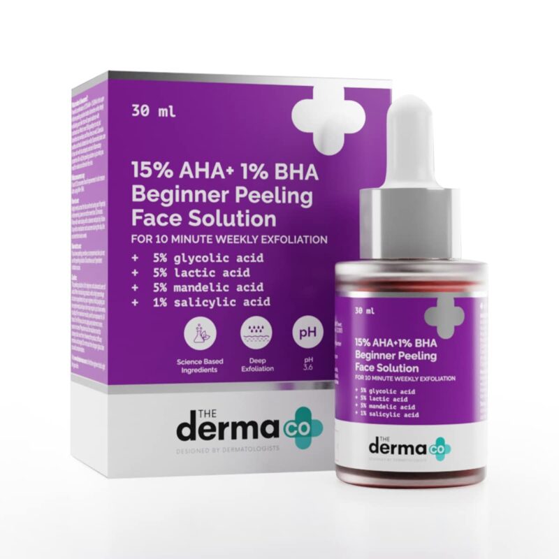 Gentle 15% AHA + 1% BHA peeling solution by The Derma Co. for smooth, radiant skin. Available at Beautix Nepal with fast delivery.
