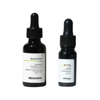 Minimalist Dark Spot & Oil Care Duo: 10% Niacinamide + 2% Alpha Arbutin for balanced, even-looking skin.