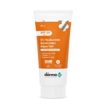 uy The Derma Co 1% Hyaluronic Sunscreen SPF 50 PA++++ 80g in Nepal from Beautix Nepal. Lightweight aqua gel with hydration and UV protection.